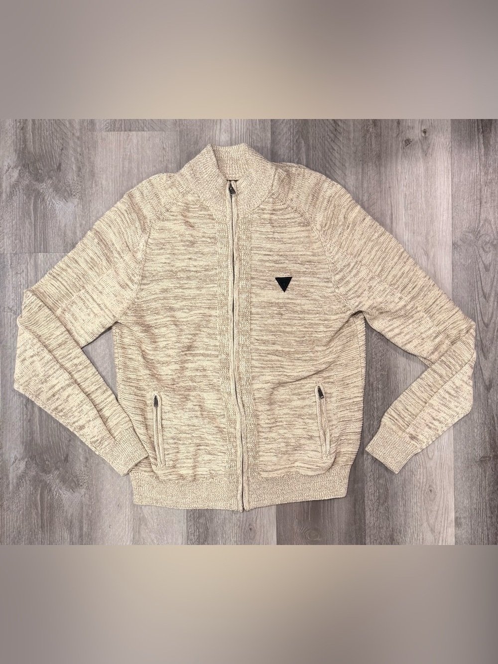 GUESS Men's Beige Zip-Up Sweater